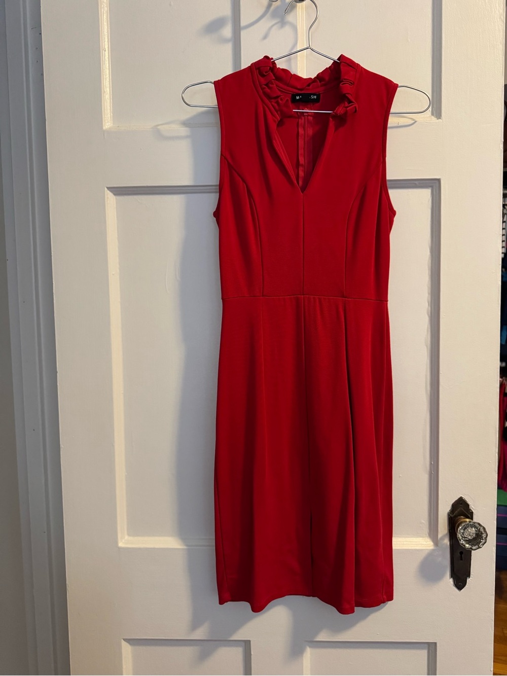 Sleeveless Red Dress with Ruffle Collar